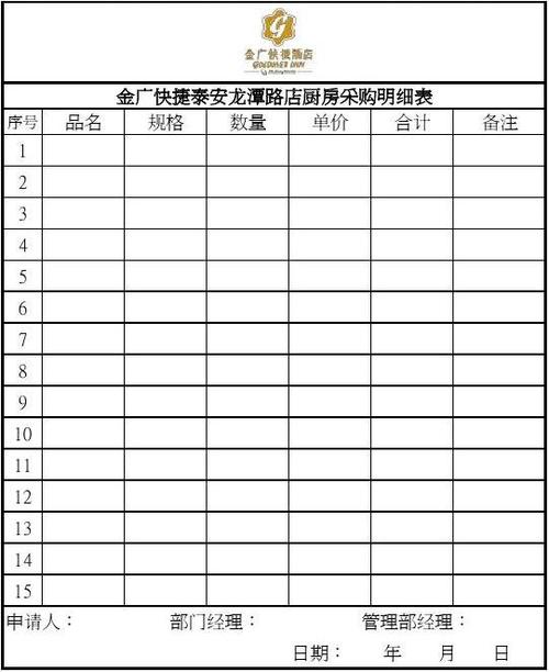 餐饮采购明细表格图片